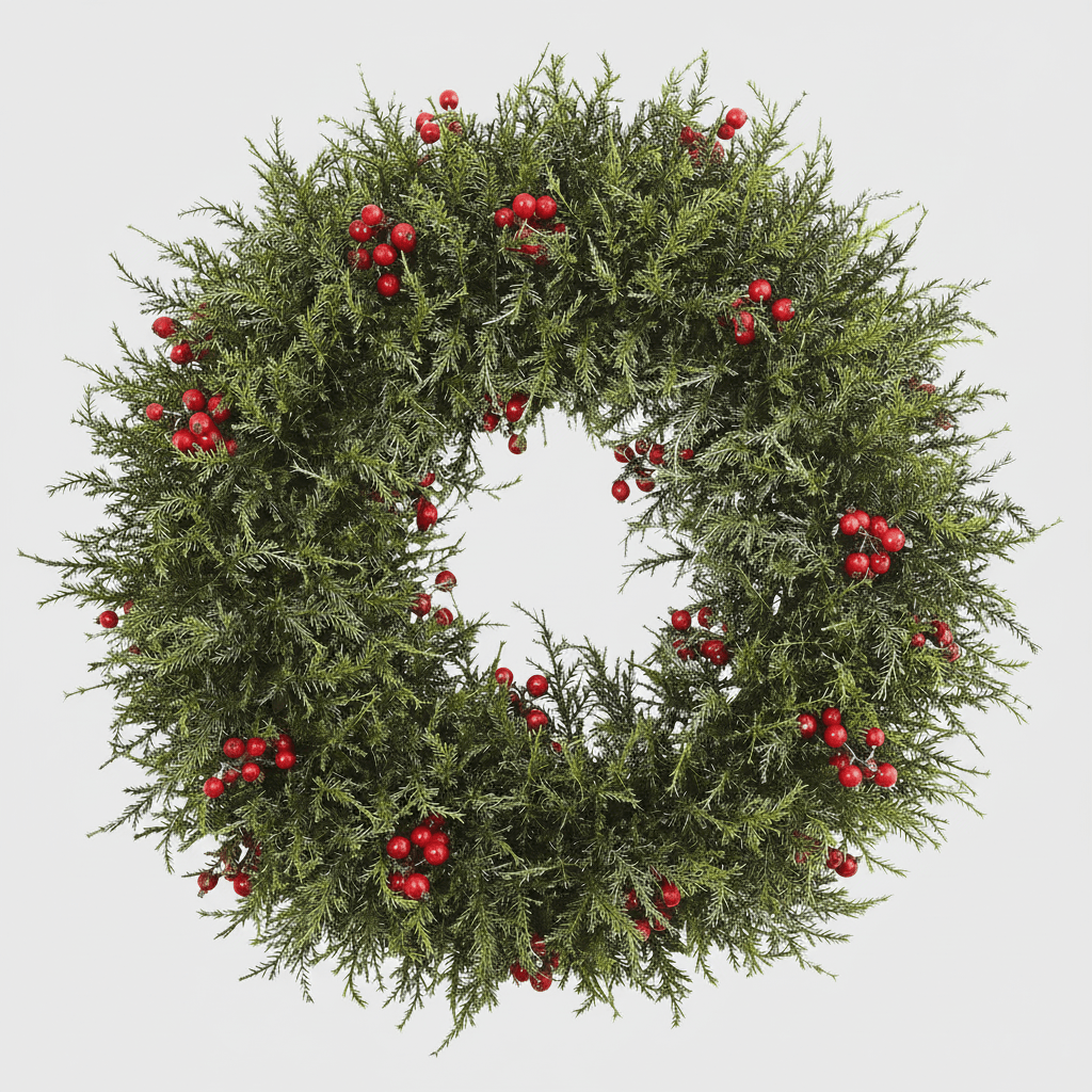 Nearly Natural 20" Cedar Berry Holiday Wreath - Artificial Evergreen Door Wreath