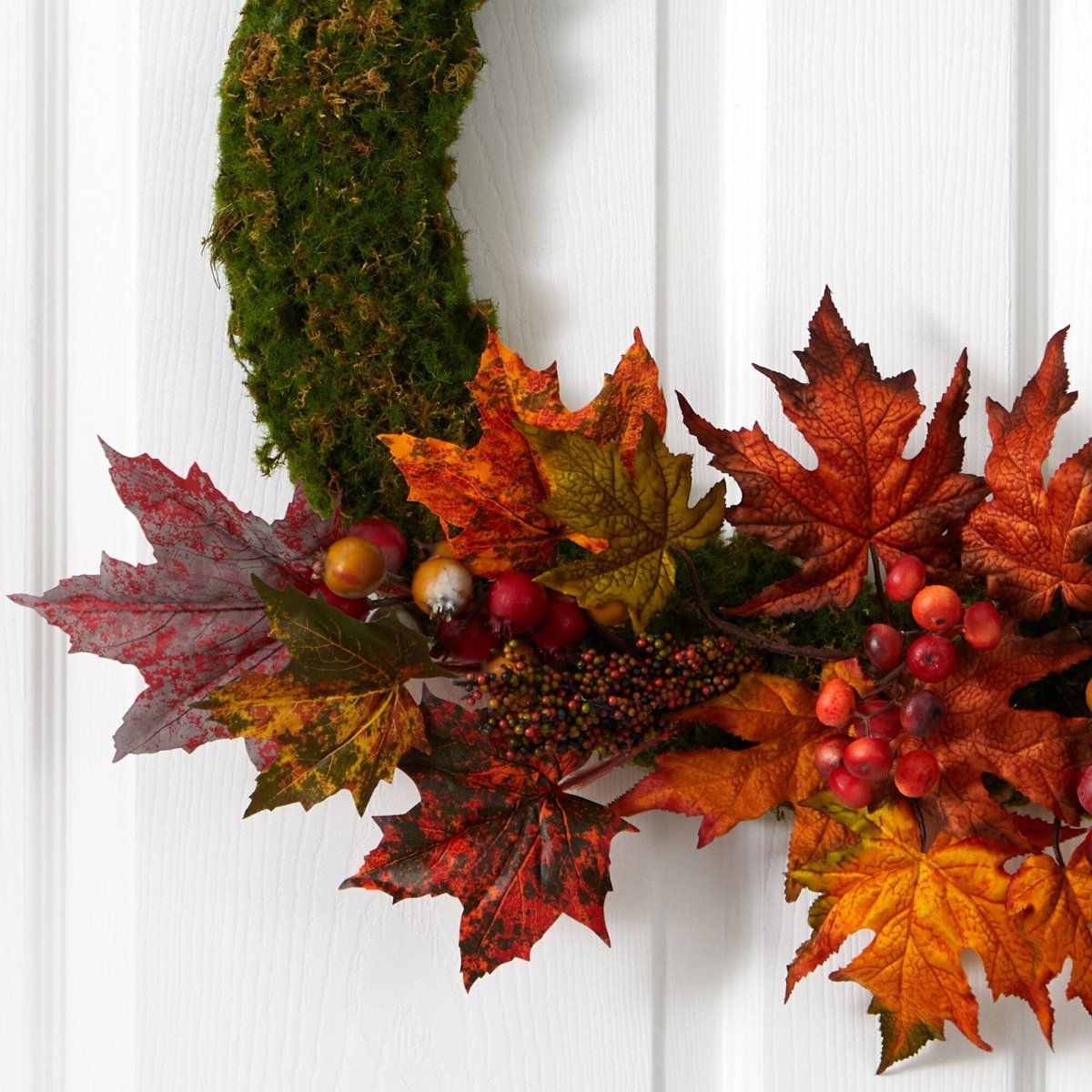 Nearly Natural 20” Fall Maple Leaf and Berries Artificial Autumn Wreath