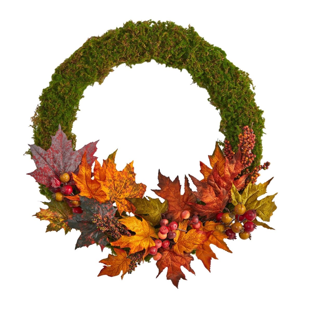 Nearly Natural 20” Fall Maple Leaf and Berries Artificial Autumn Wreath