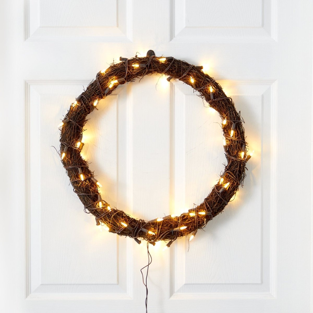 Nearly Natural 20" Illuminated Vine Wreath - 50 Warm White LED Lights Battery Operated