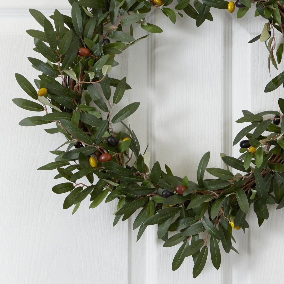 Nearly Natural 20" Olive Wreath - Lush Green Faux Foliage - 5" Deep
