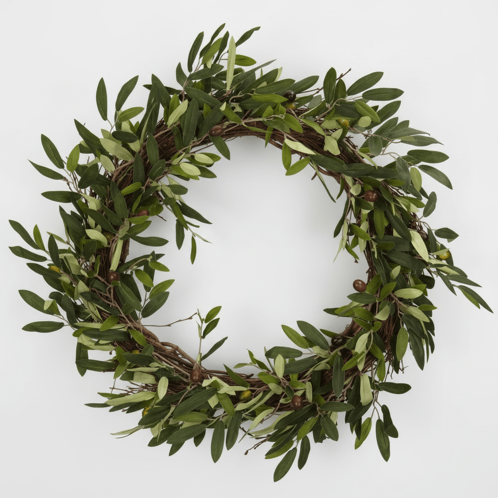 Nearly Natural 20" Olive Wreath - Lush Green Faux Foliage - 5" Deep
