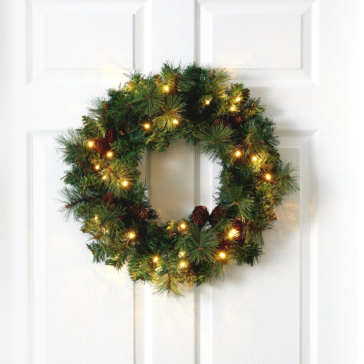 Nearly Natural 20" Pre - Lit Mixed Pine Wreath with Pinecones & 35 LED Lights