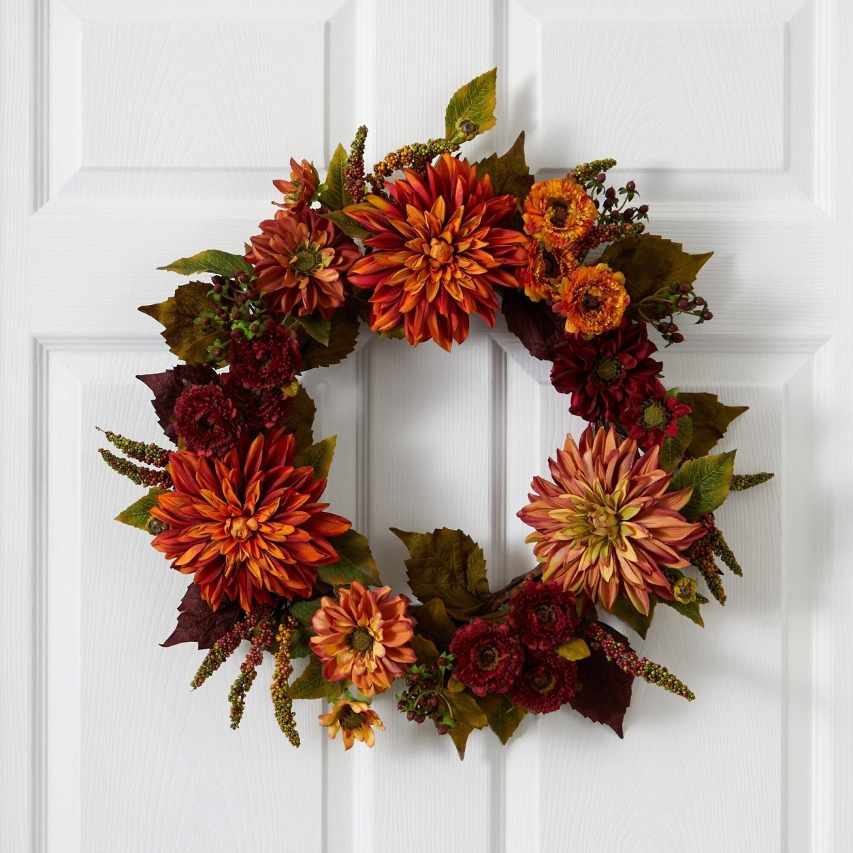 Nearly Natural 22” Dahlia & Mum Wreath - Autumn Beauty