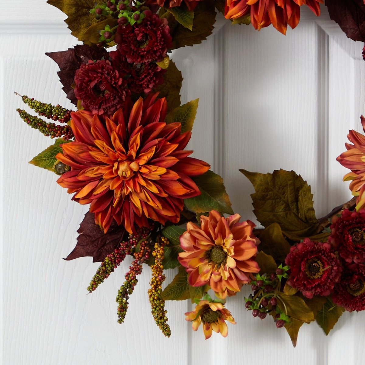 Nearly Natural 22” Dahlia & Mum Wreath - Autumn Beauty