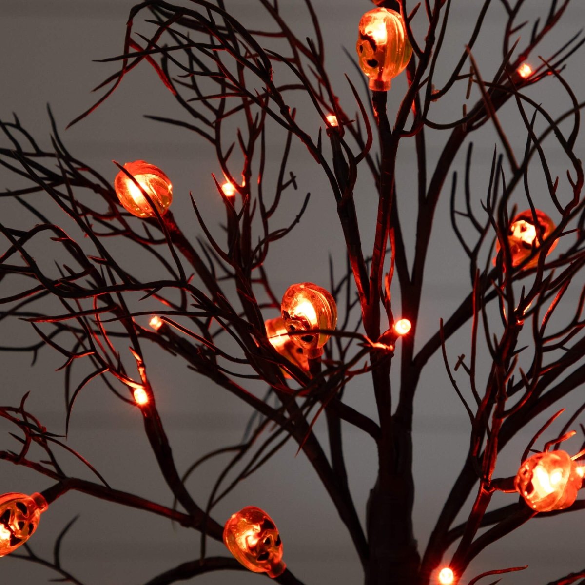 Nearly Natural 22" Pre-Lit Brown Halloween Twig Tree with 12 Orange Pumpkin LEDs