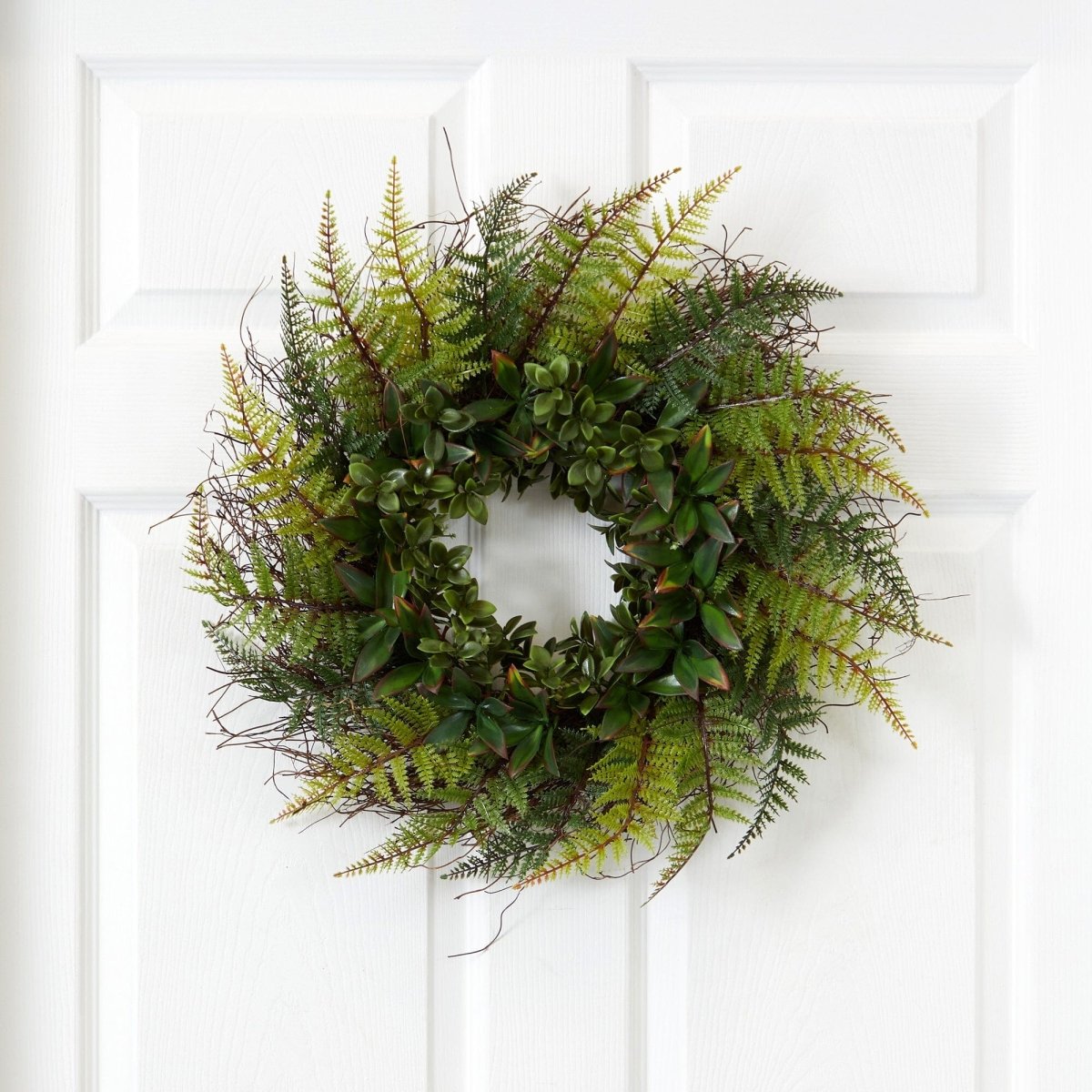 Nearly Natural 23” Assorted Fern Artificial Wreath UV Resistant (Indoor/Outdoor)