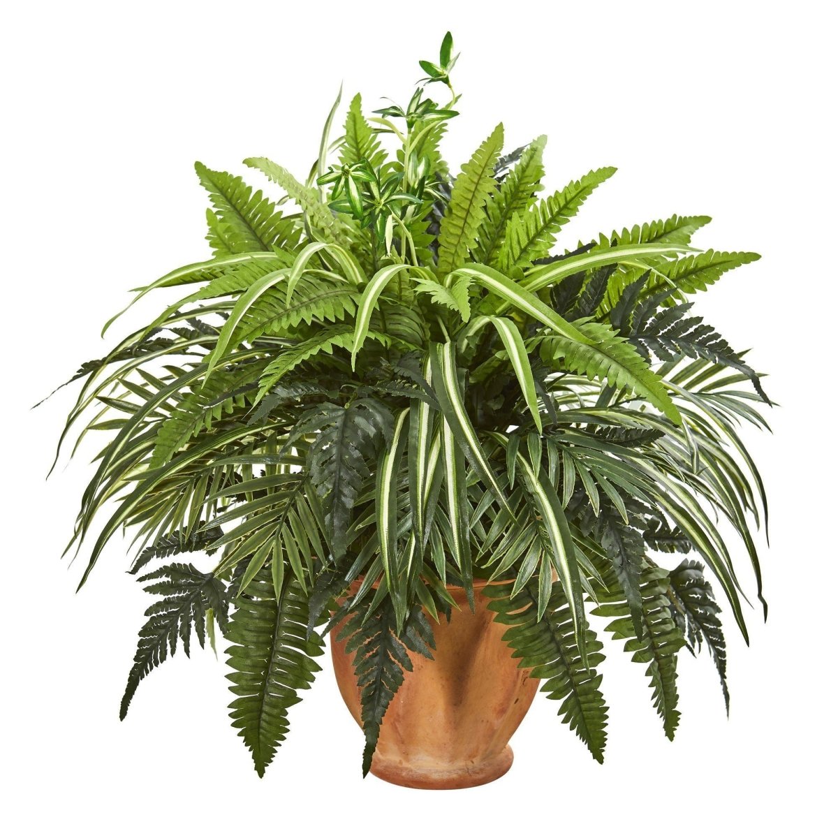 Nearly Natural 23” Mixed Greens and Fern Artificial Plant in Terra Cotta Planter
