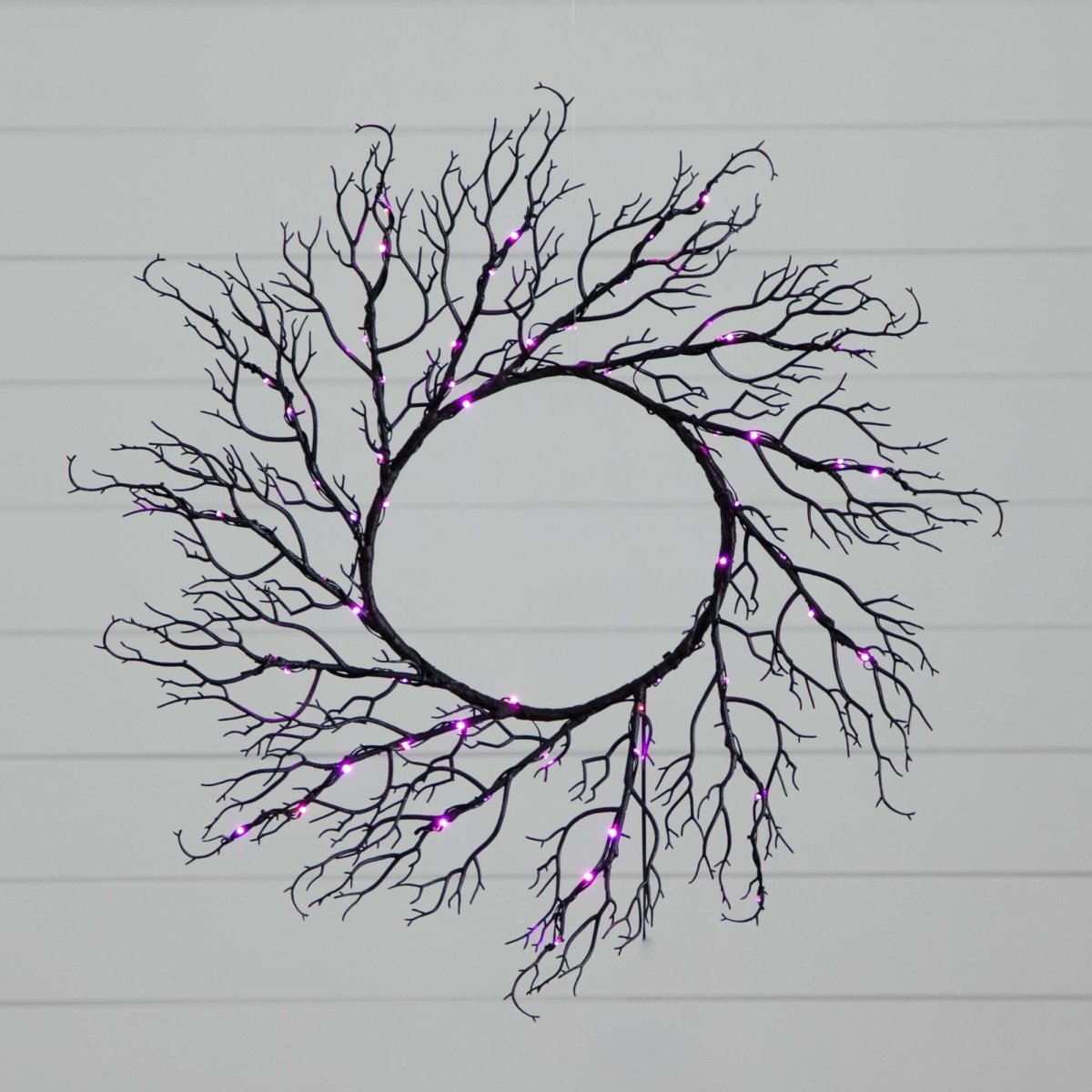 Nearly Natural 23” Pre - Lit Halloween Black Fall Wreath with 60 Orange & Purple LED Lights