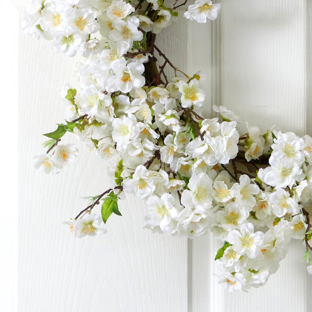 Nearly Natural 24" Artificial White Cherry Blossom Wreath - Spring Door Decor