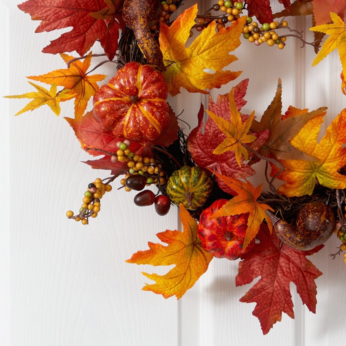 Nearly Natural 24” Autumn Pumpkin and Berries Artificial Fall Wreath