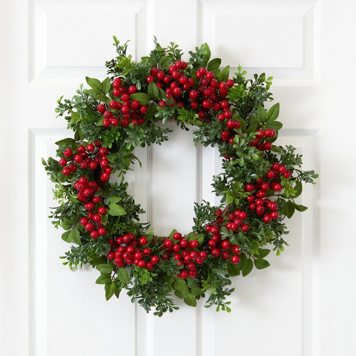 Nearly Natural 24” Berry Boxwood Wreath