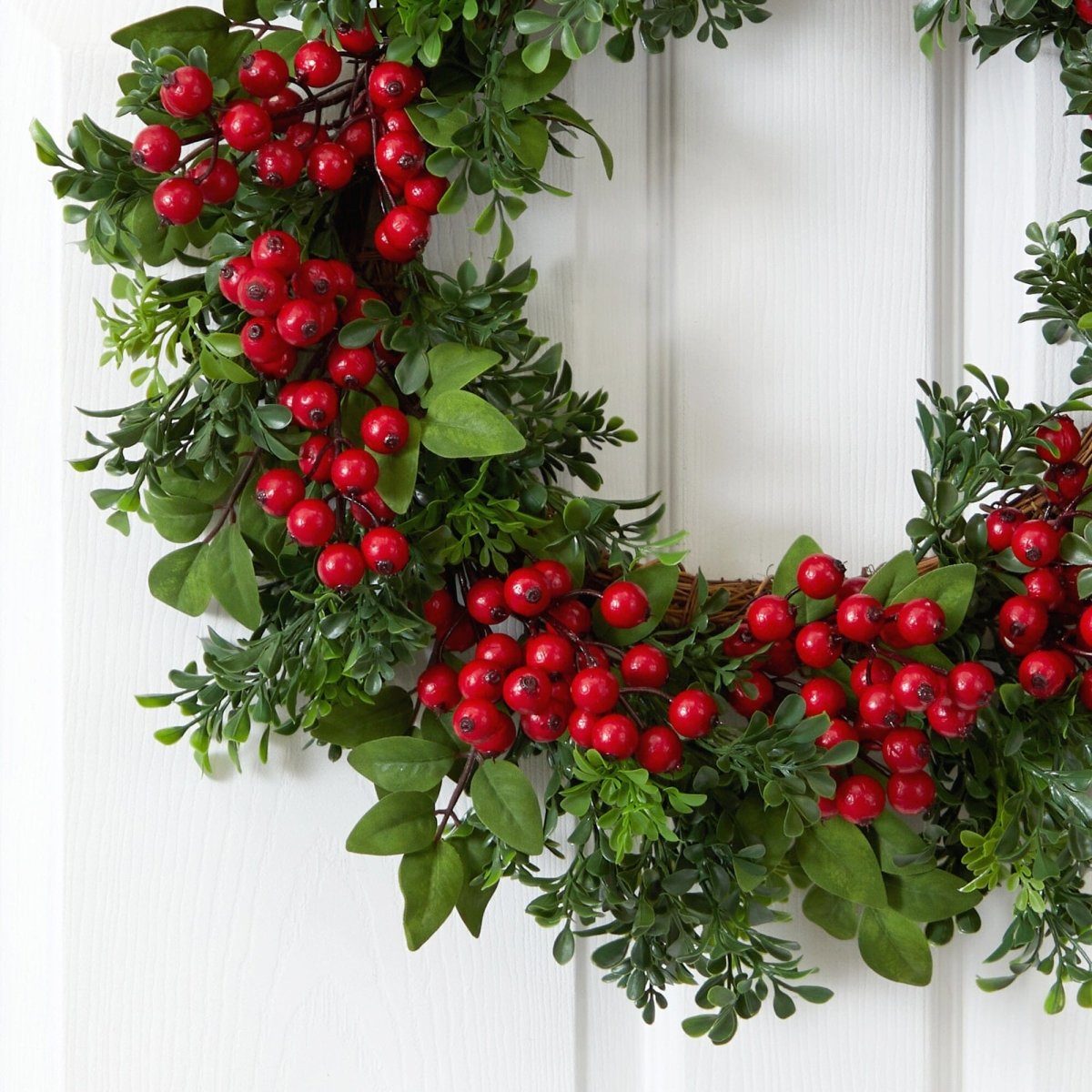 Nearly Natural 24” Berry Boxwood Wreath