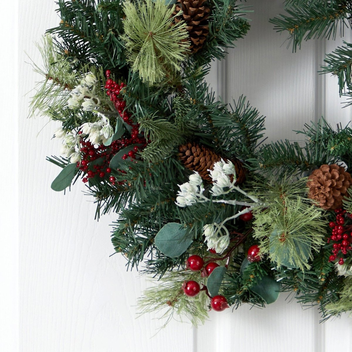 Nearly Natural 24" Eucalyptus Pine Artificial Wreath with Berries & Pine Cones