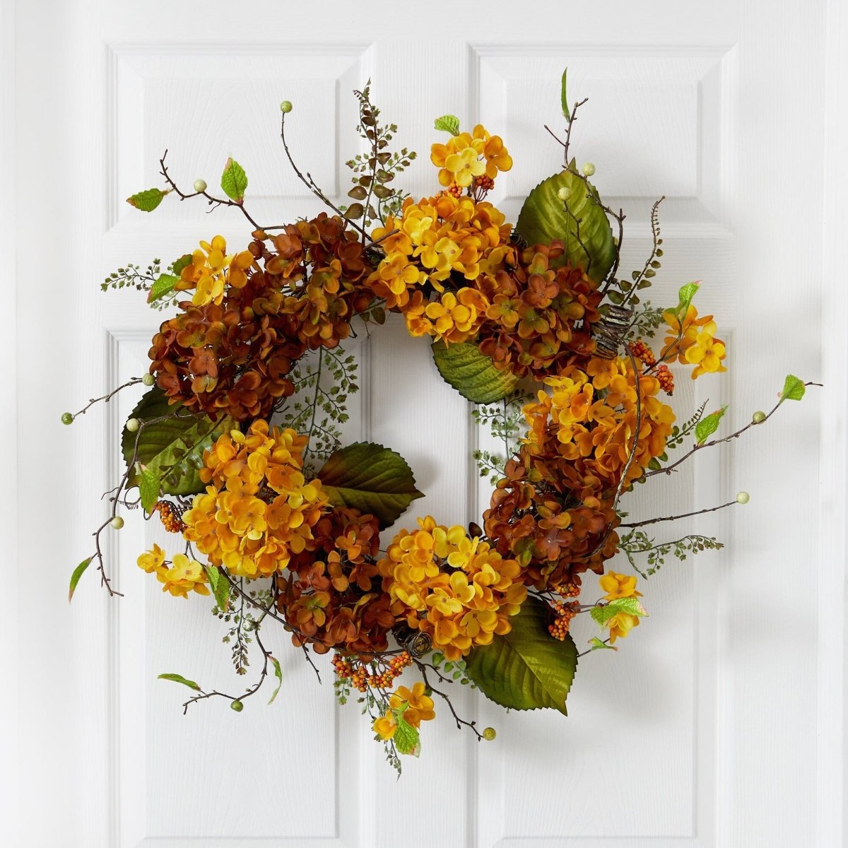 Nearly Natural 24” Fall Hydrangea Artificial Autumn Wreath