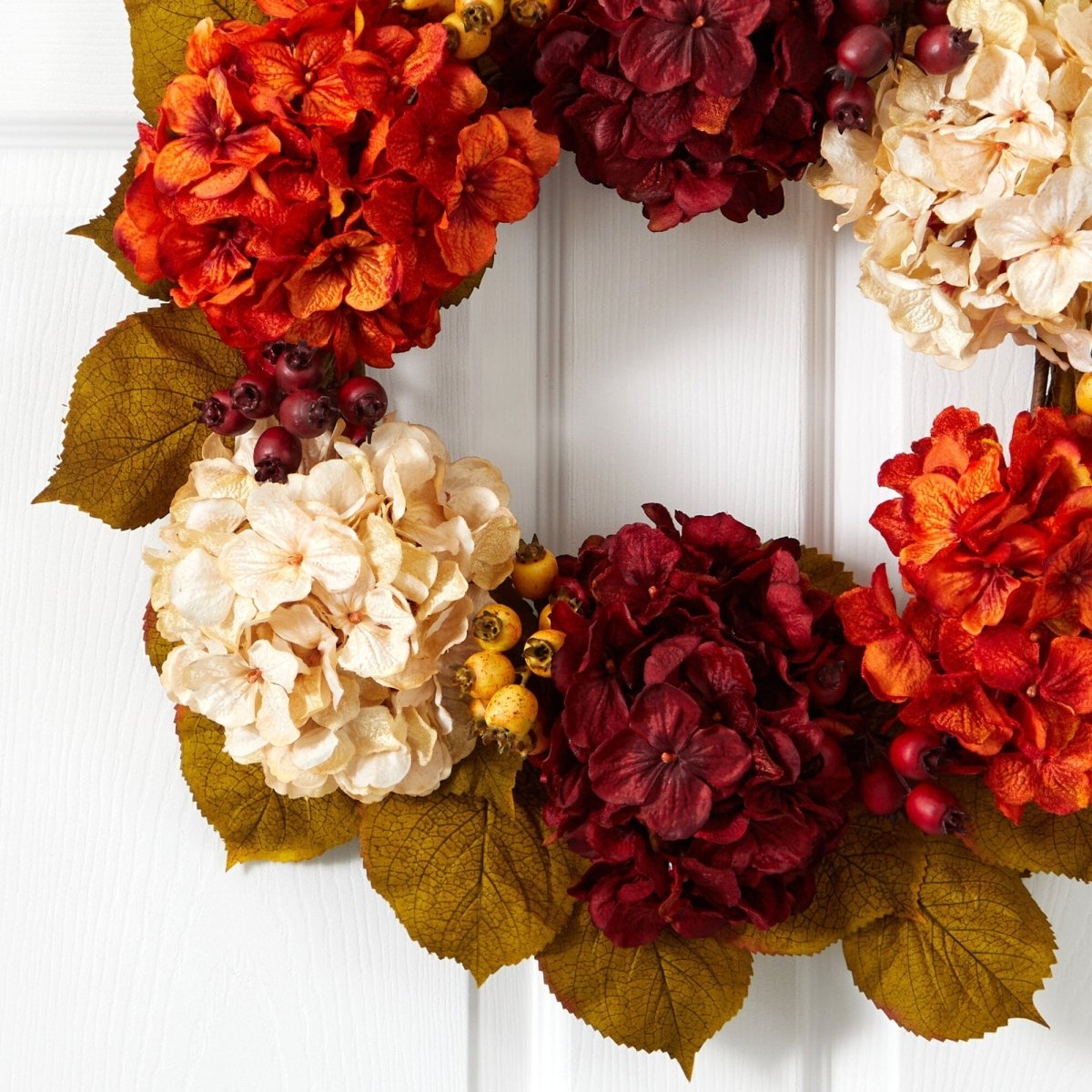Nearly Natural 24" Fall Hydrangea Artificial Wreath - Multicolor Autumn Door Decor