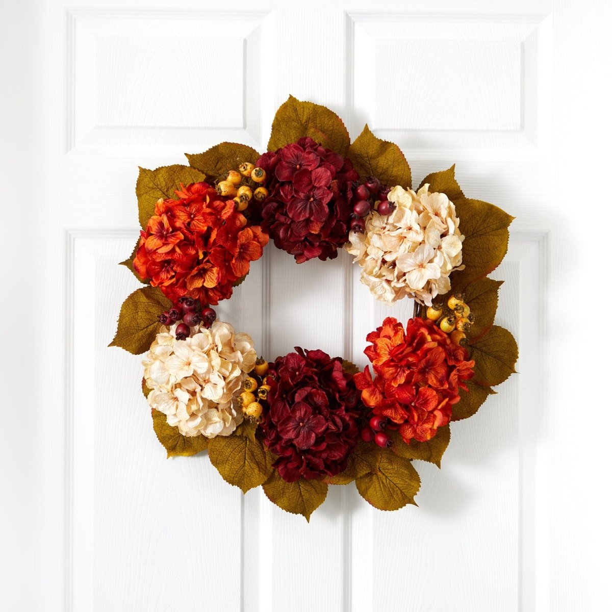 Nearly Natural 24" Fall Hydrangea Artificial Wreath - Multicolor Autumn Door Decor