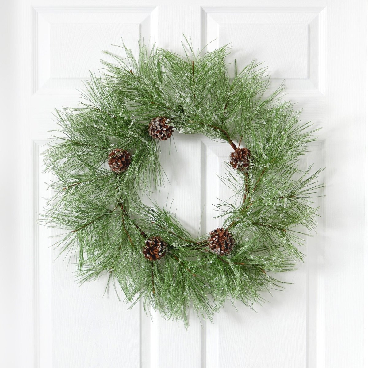 Nearly Natural 24" Frosted Pine Wreath with Pine Cones - Iced Artificial Evergreen