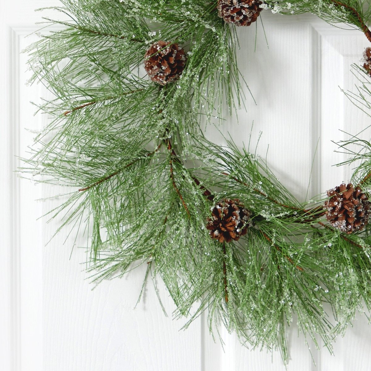 Nearly Natural 24" Frosted Pine Wreath with Pine Cones - Iced Artificial Evergreen