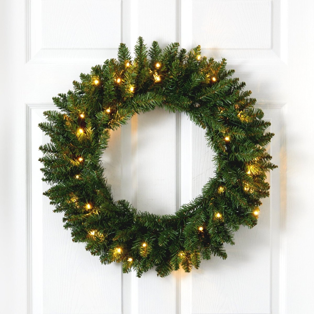 Nearly Natural 24” Green Pine Artificial Christmas Wreath with 35 Clear LED Lights