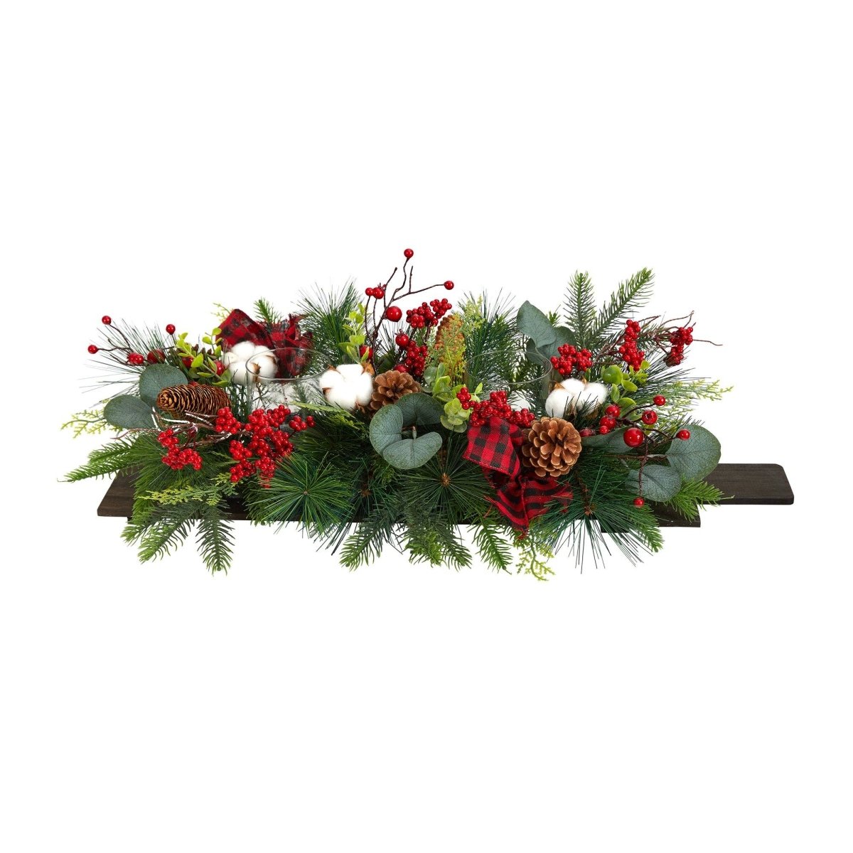 Nearly Natural 24” Holiday Berries, Pinecones and Eucalyptus Cutting Board Wall Décor or Table Arrangement