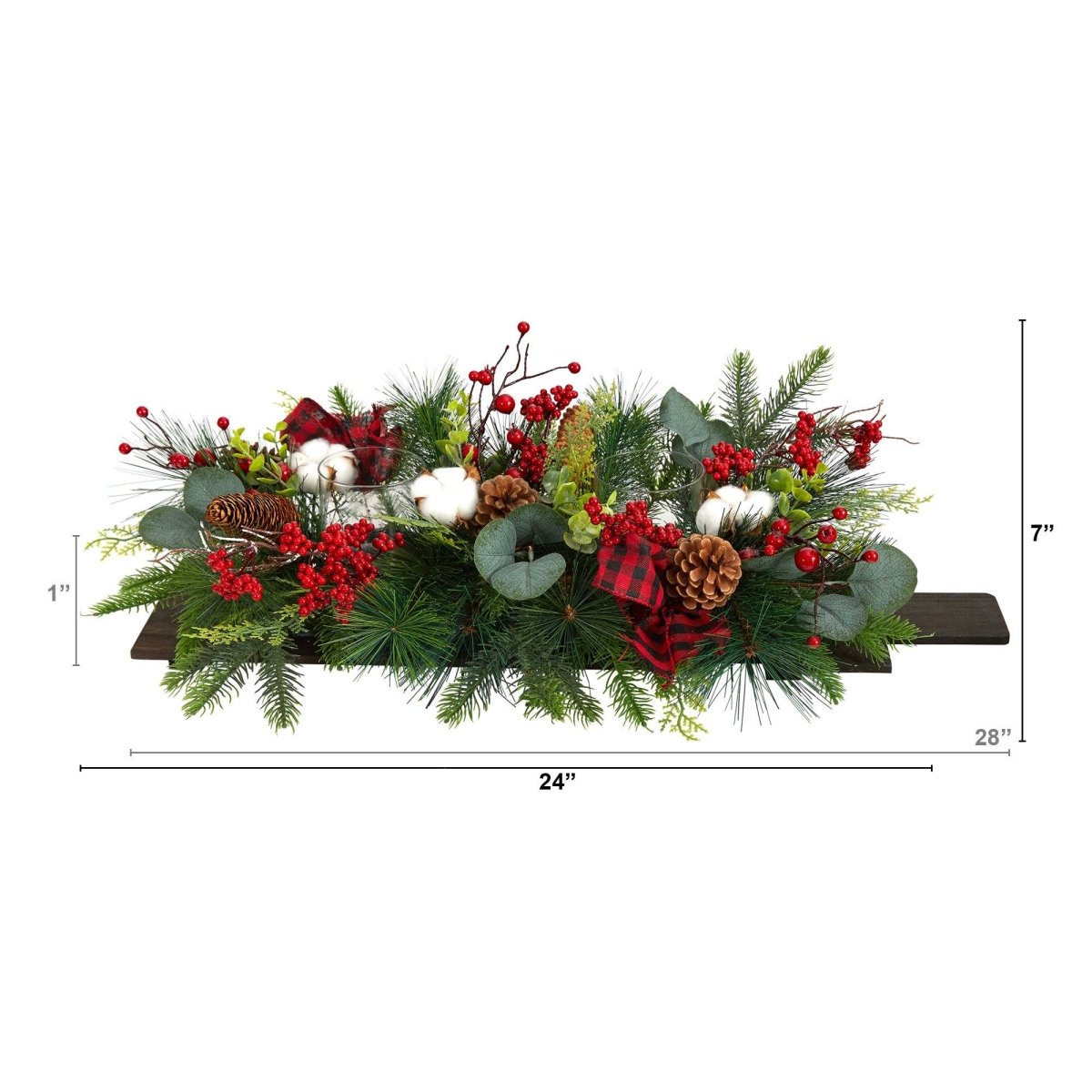 Nearly Natural 24” Holiday Berries, Pinecones and Eucalyptus Cutting Board Wall Décor or Table Arrangement