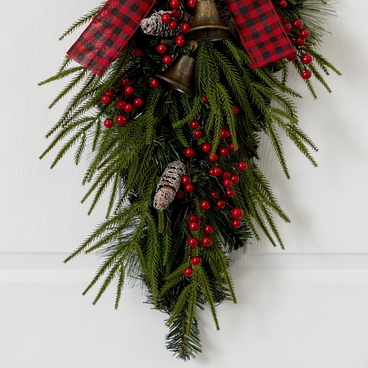 Nearly Natural 24” Holiday Christmas Pine Cones, Berry and Bells Wreath