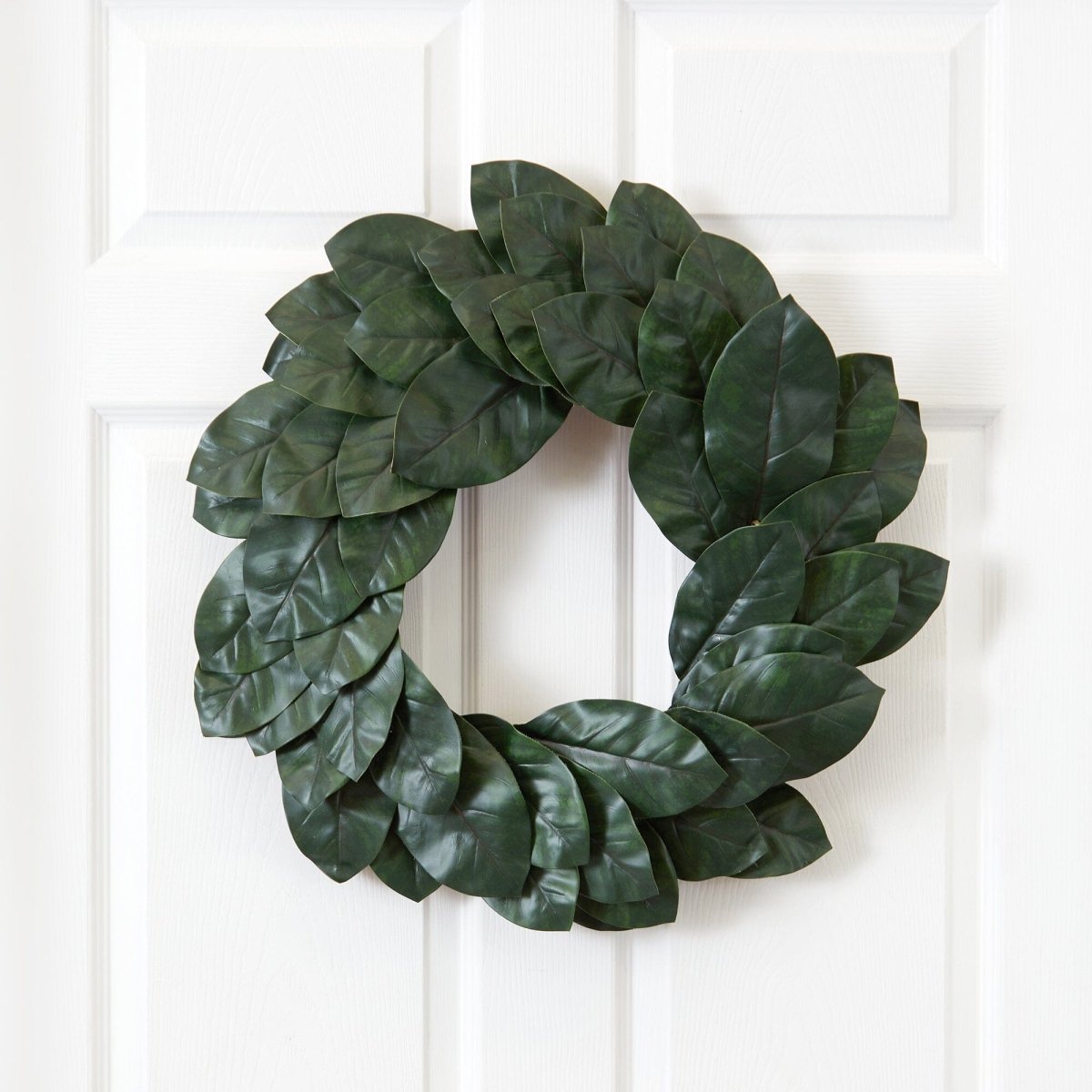 Nearly Natural 24" Magnolia Leaf Artificial Wreath - Layered Green Design