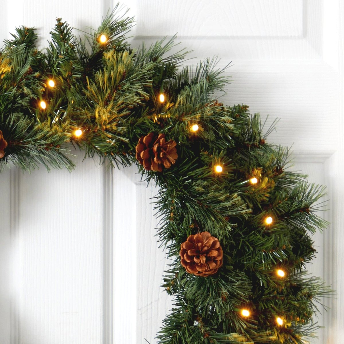 Nearly Natural 24" Pre - Lit White Mountain Pine Christmas Wreath - 35 LED Lights