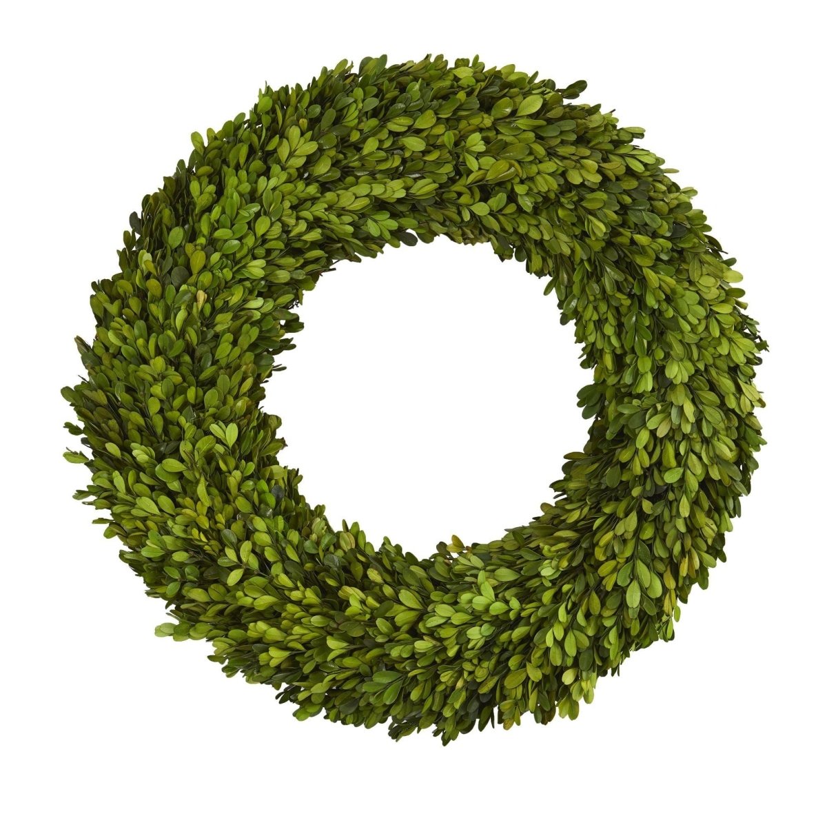Nearly Natural 24" Preserved Boxwood Wreath - Natural Green Year - Round Door Decor