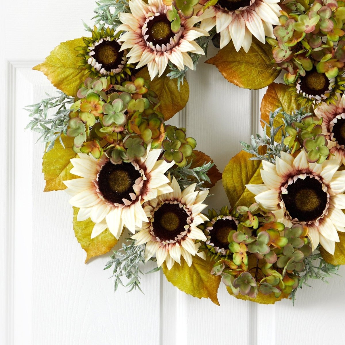 Nearly Natural 24” White Sunflower and Hydrangea Artificial Autumn Wreath