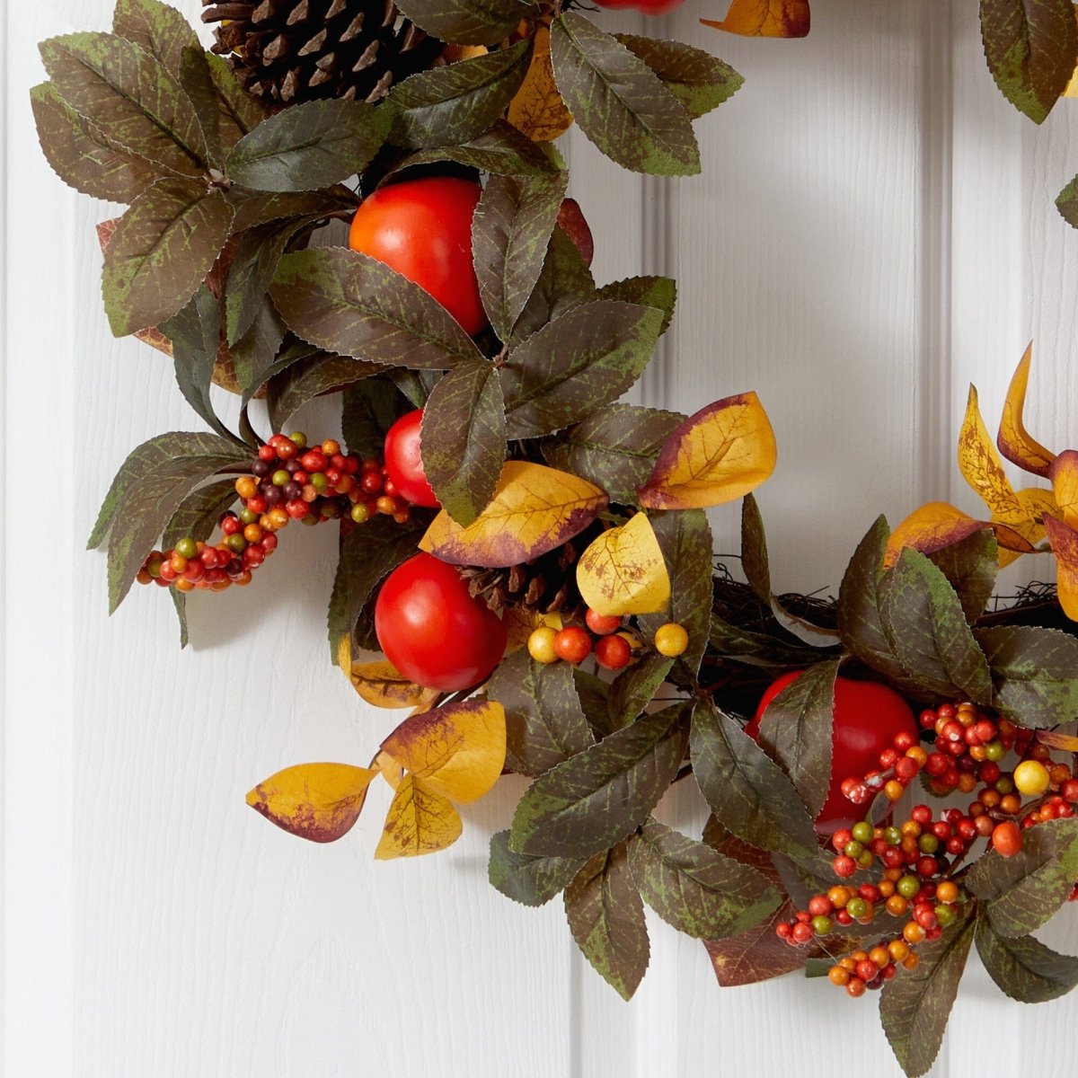 Nearly Natural 26” Autumn Persimmon and Pinecones Artificial Fall Wreath
