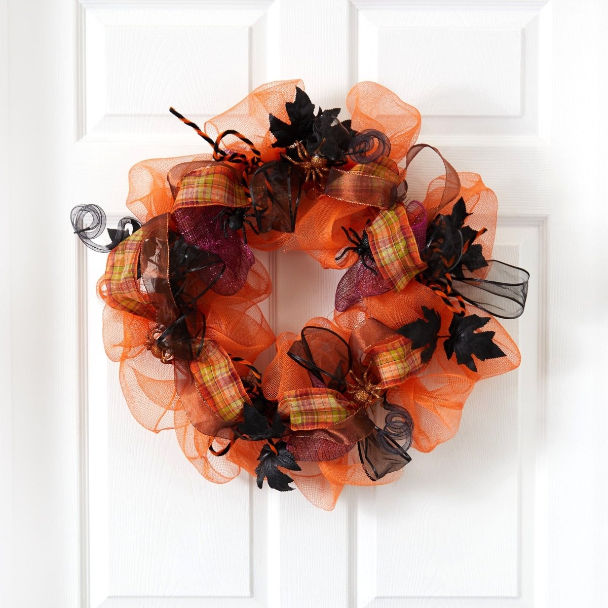 Nearly Natural 26" Halloween Spider Mesh Wreath