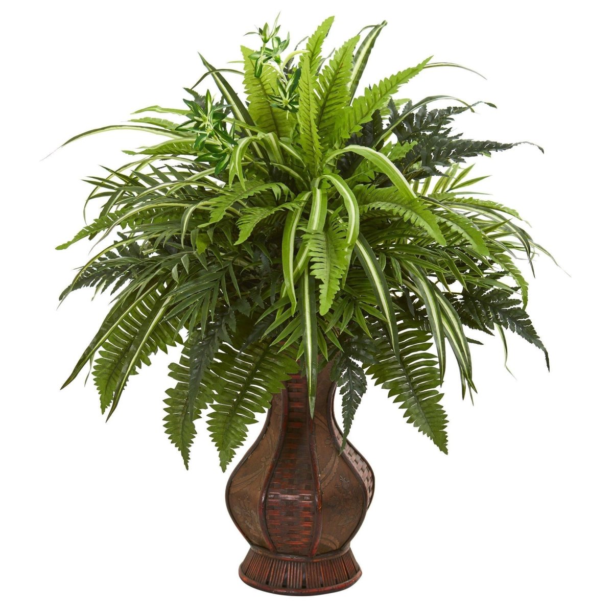 Nearly Natural 26” Mixed Greens and Fern Artificial Plant in Decorative Planter