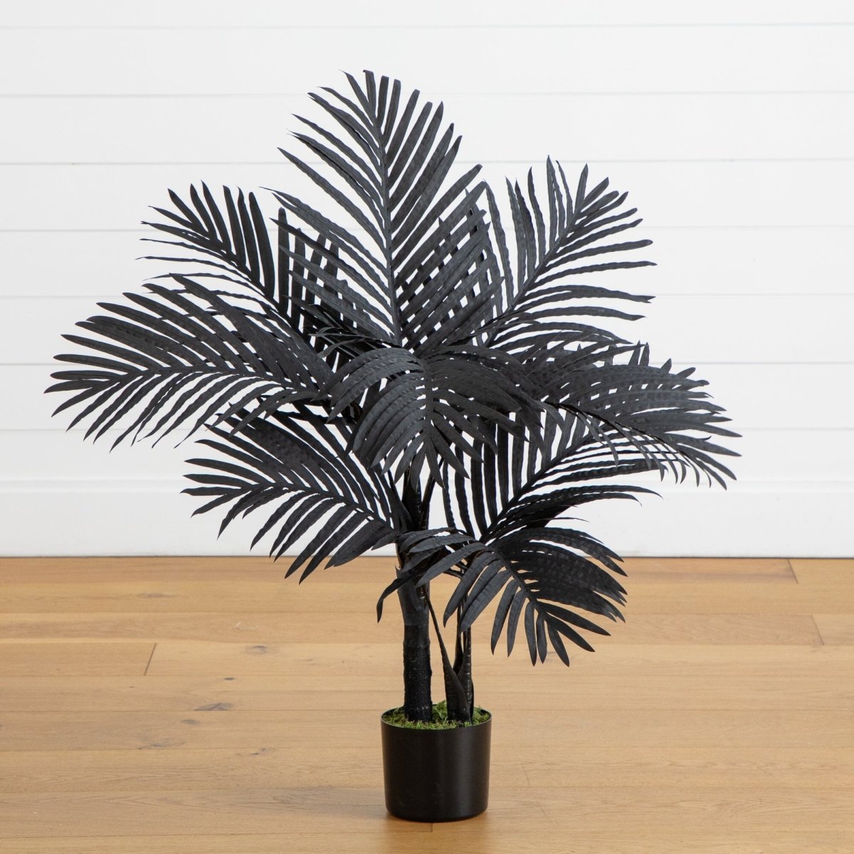 Nearly Natural 3' Artificial Black Golden Cane Palm Tree for Halloween