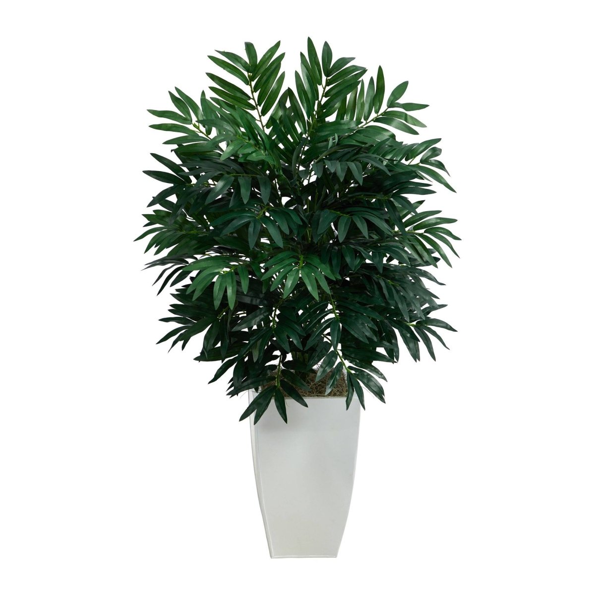 Nearly Natural 3’ Bamboo Palm Artificial Plant in White Metal Planter