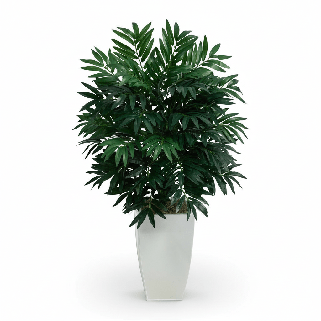 Nearly Natural 3’ Bamboo Palm Artificial Plant in White Metal Planter
