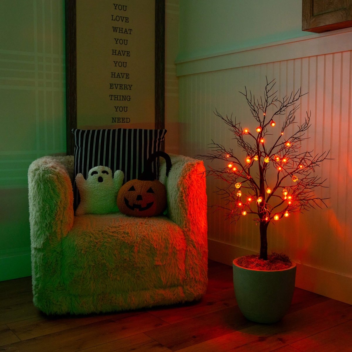 Nearly Natural 3' Pre-Lit Black Twig Halloween Tree with Pumpkin Lights