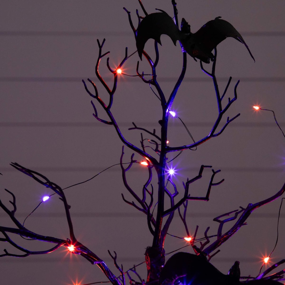 Nearly Natural 3' Pre-Lit Halloween Bat Twig Tree with 100 Orange & Purple LEDs