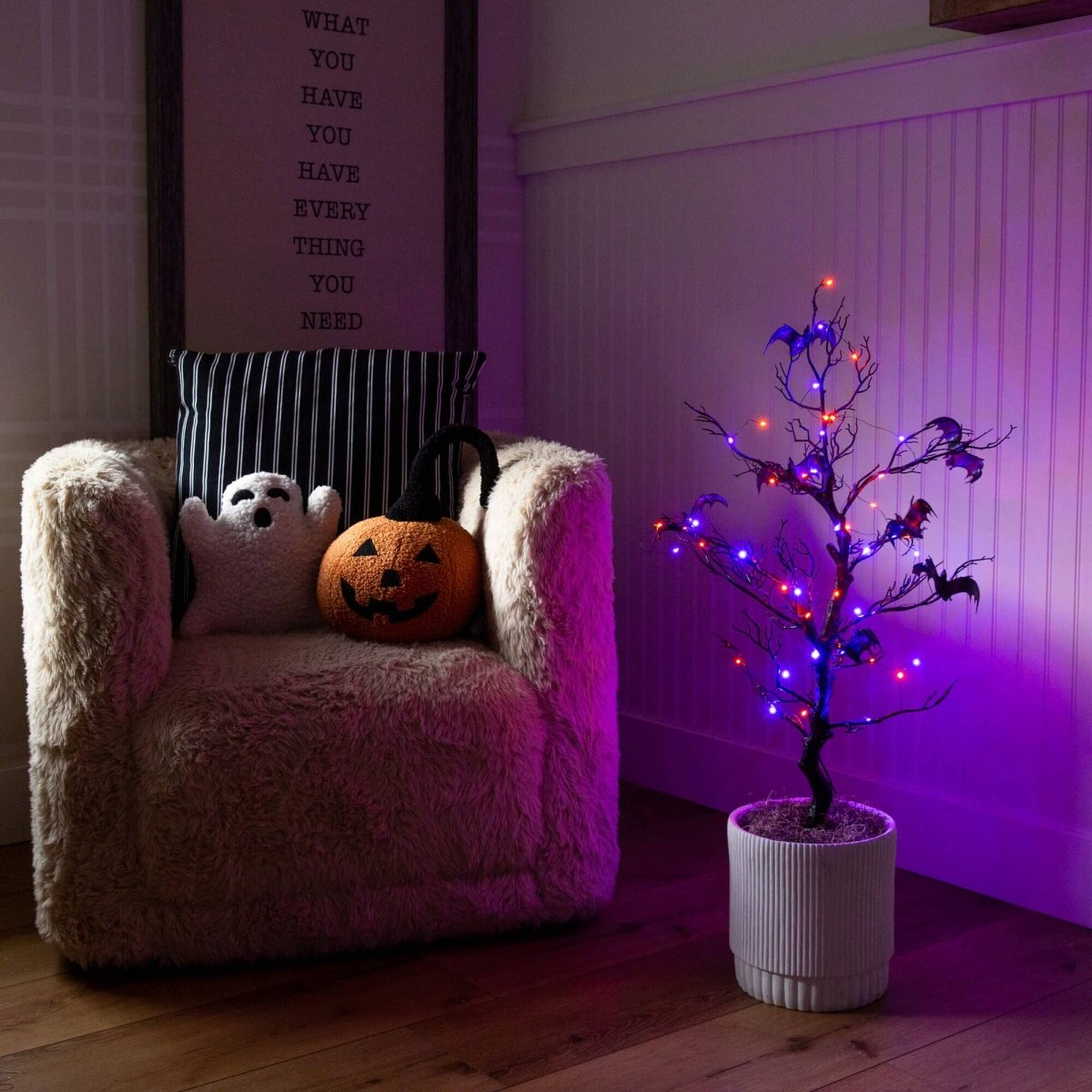 Nearly Natural 3' Pre-Lit Halloween Bat Twig Tree with 100 Orange & Purple LEDs