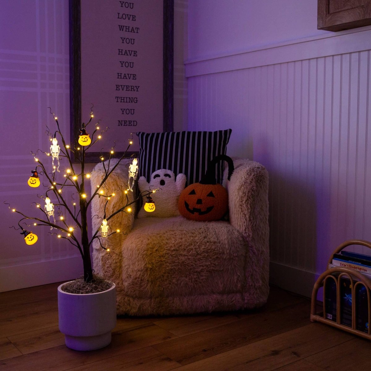 Nearly Natural 3' Pre-Lit Halloween Pumpkin & Skull Tree with 48 LEDs
