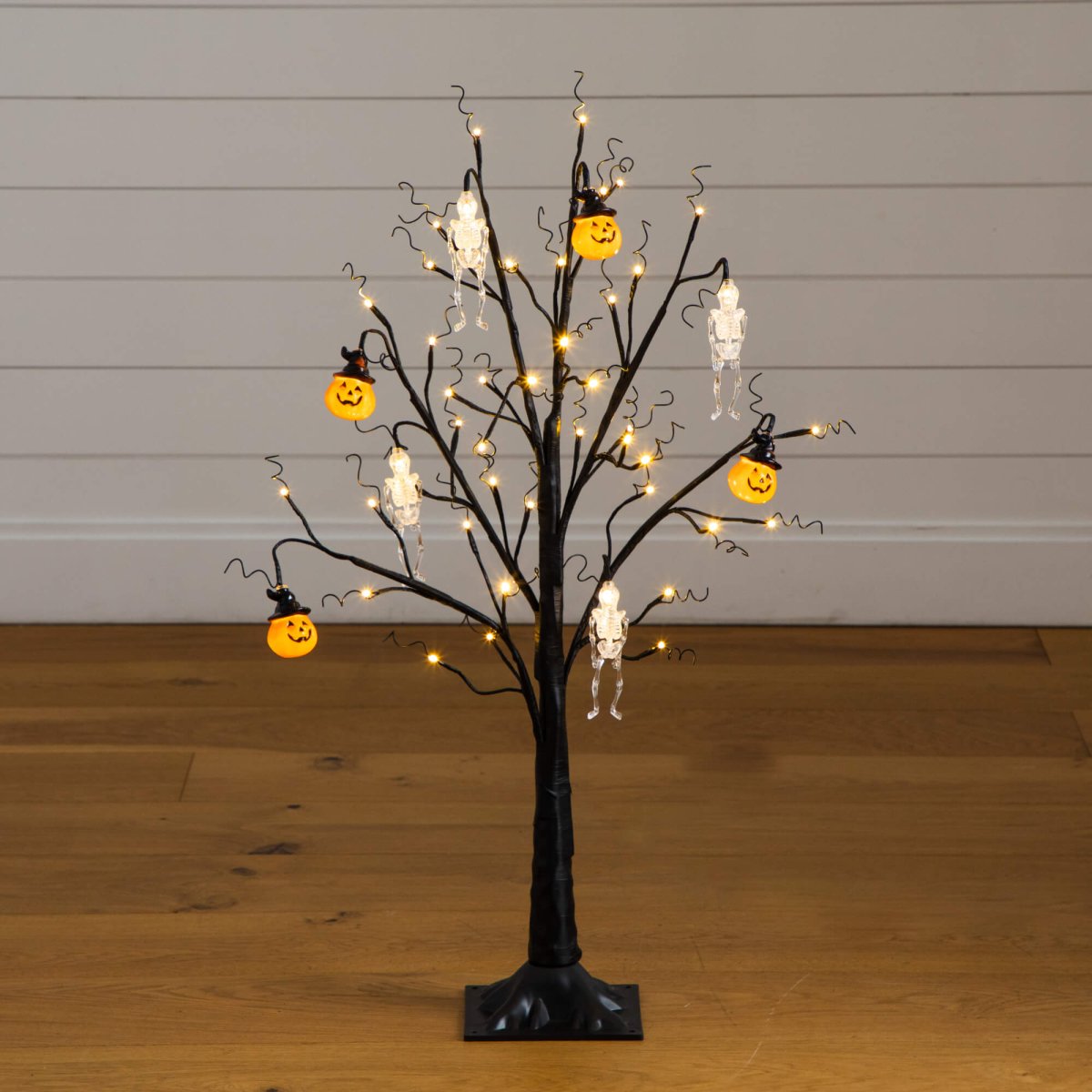 Nearly Natural 3' Pre-Lit Halloween Pumpkin & Skull Tree with 48 LEDs