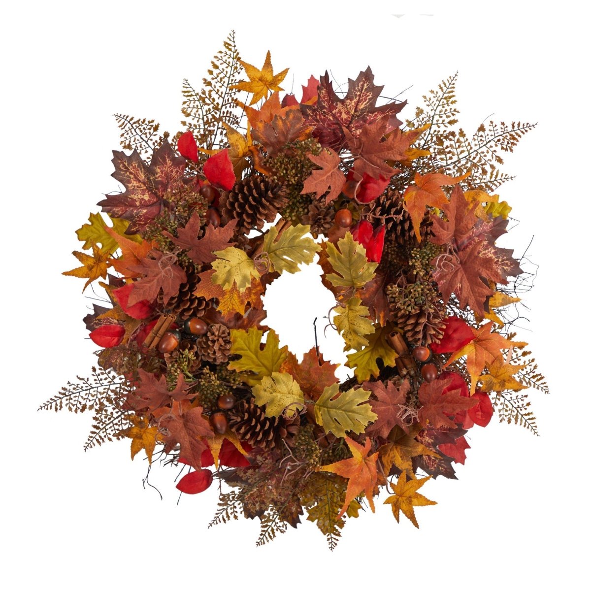 Nearly Natural 30" Autumn Wreath - Artificial Maple Leaves, Pinecones & Acorns