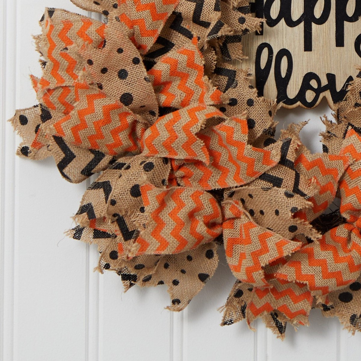 Nearly Natural 30" Halloween Burlap Ribbon Wreath - Orange Rustic Door Decor