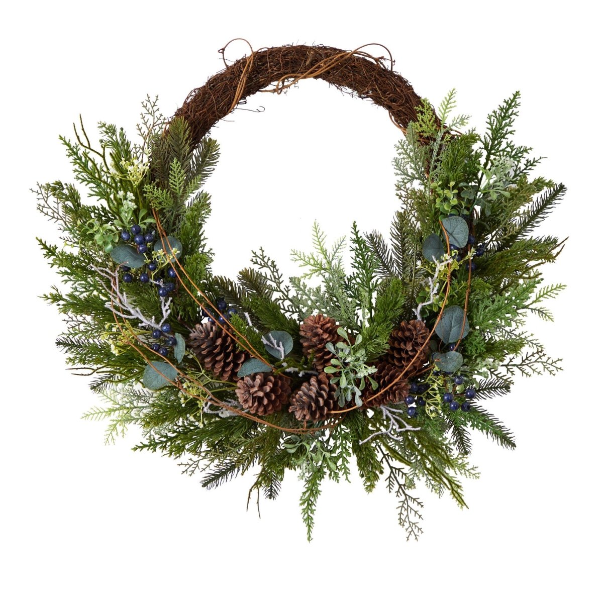 Nearly Natural 30" Pine & Pinecone Artificial Christmas Wreath - Rustic Twig Ring