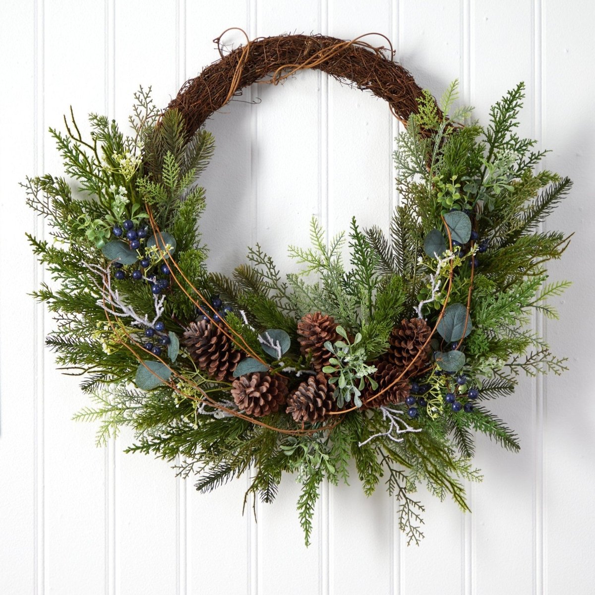 Nearly Natural 30" Pine & Pinecone Artificial Christmas Wreath - Rustic Twig Ring