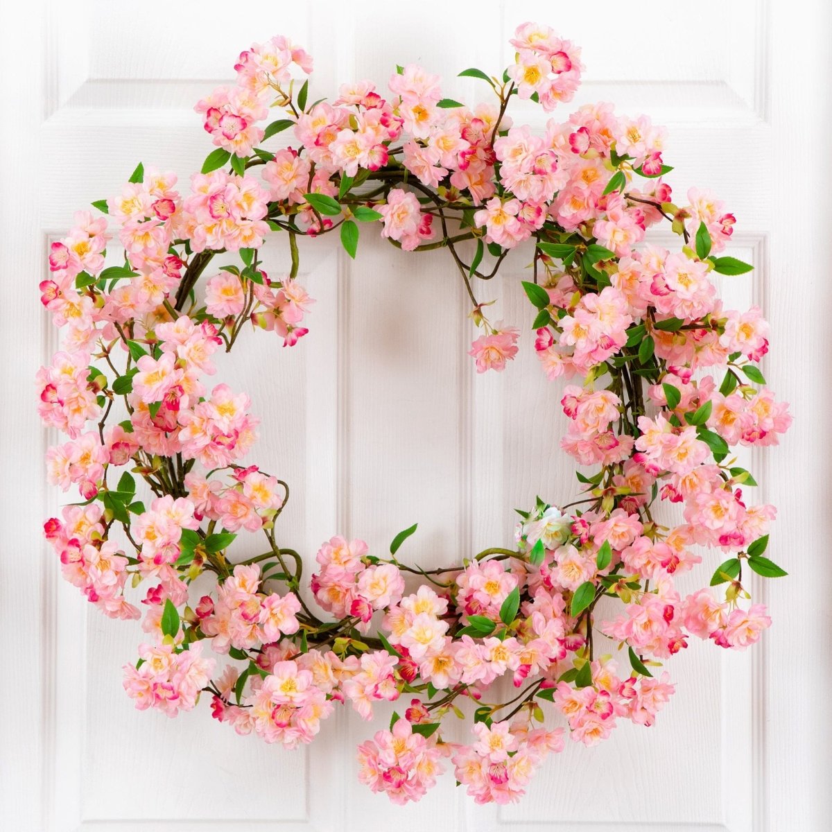 Nearly Natural 30" Pink Cherry Blossom Wreath - Artificial Floral Door Decor