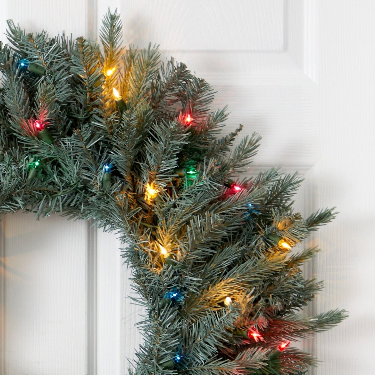 Nearly Natural 30" Pre - Lit Pine Wreath with 50 Multicolor LED Lights - Artificial