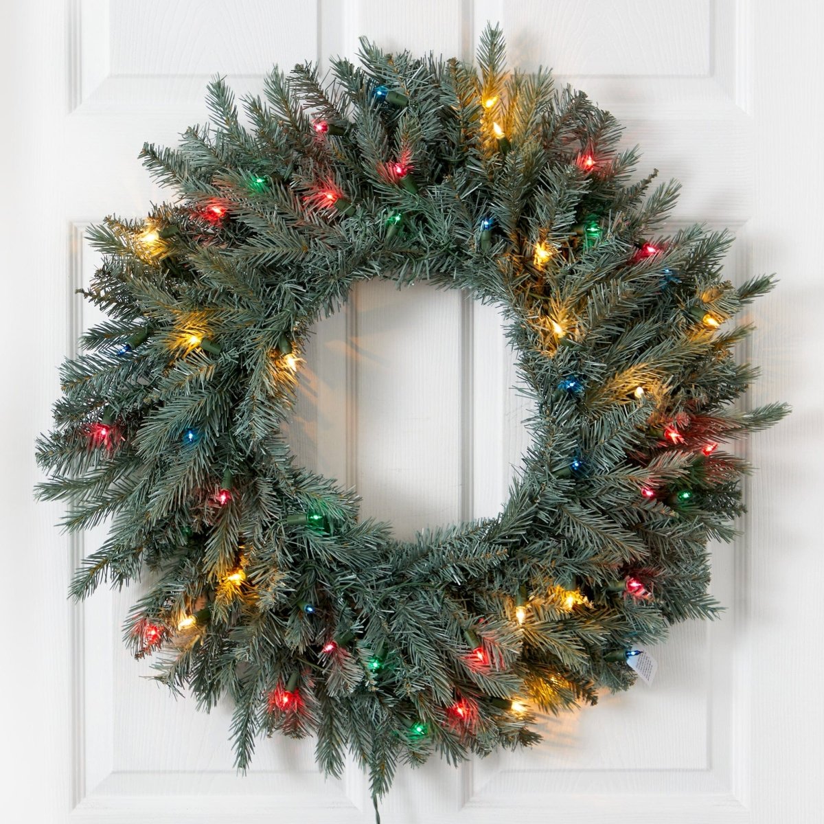 Nearly Natural 30" Pre - Lit Pine Wreath with 50 Multicolor LED Lights - Artificial
