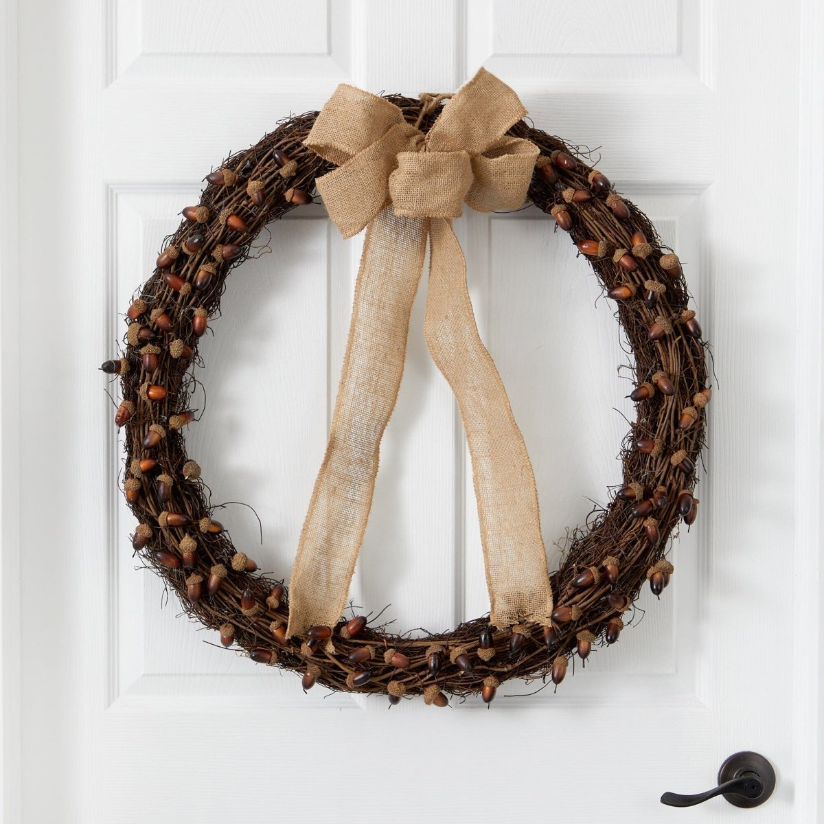 Nearly Natural 30" Rustic Fall Acorn Wreath with Bow - Farmhouse Autumn Door Decor